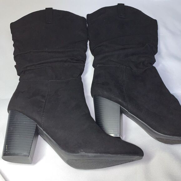 Women's Sock Fashion Boots Kohl's SO size 9 Mid Calf , Black Suade Block Heel - Picture 2 of 15